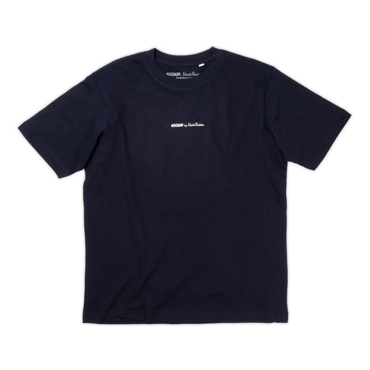 Front view of the Organic Cotton Premium T-Shirt Moominpappa Navy  - Official Moomin apparel by Nordicbuddies.