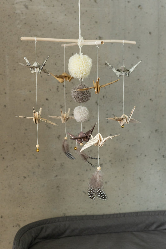 Moi Mili Origami Nursery Mobile Gold Dust - Hanging decorative mobile for baby crib