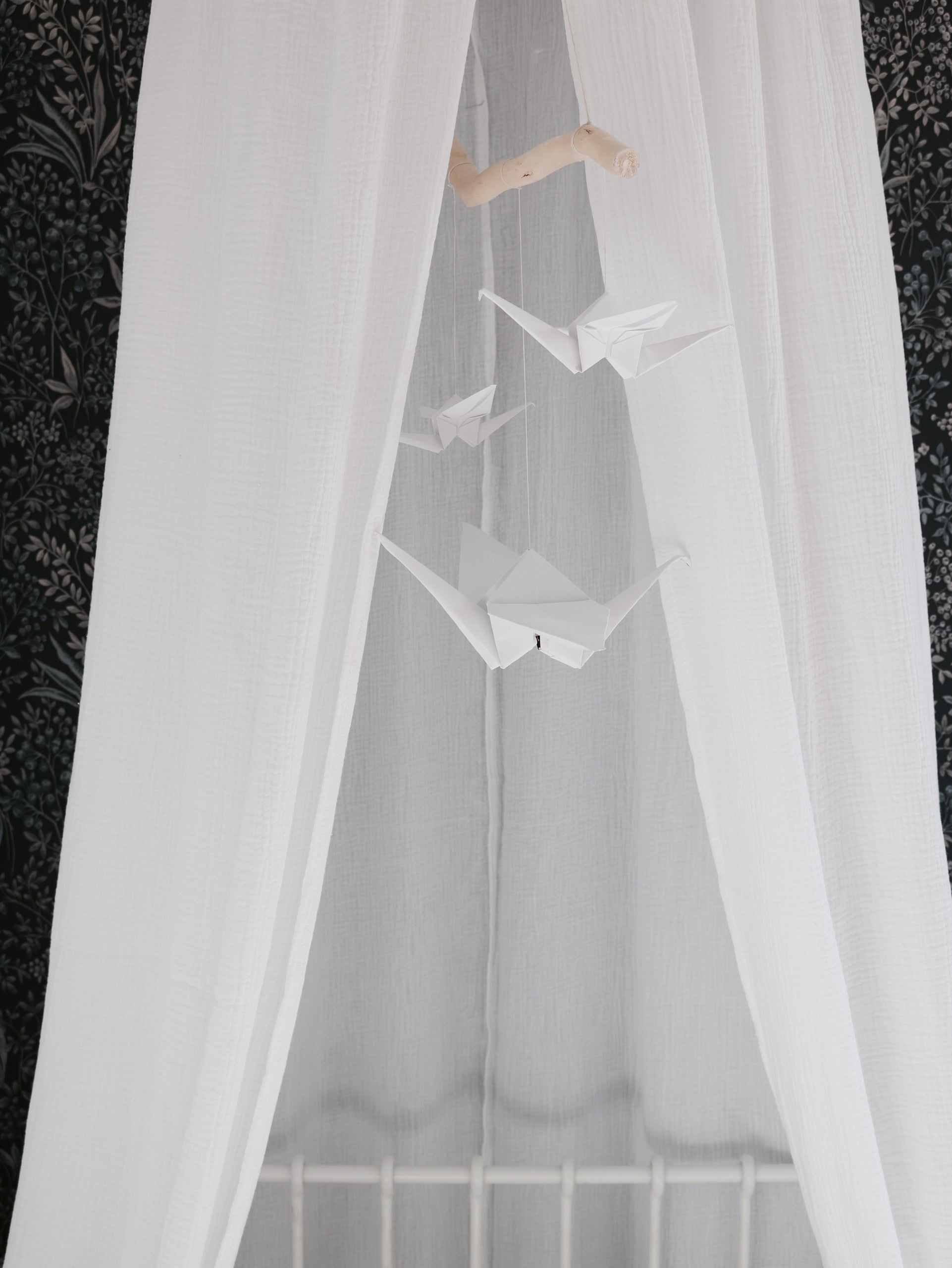 Moi Mili White Origami Nursery Mobile - Minimalist all-white hanging baby mobile