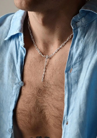 Paper Clip Y-Necklace Silver