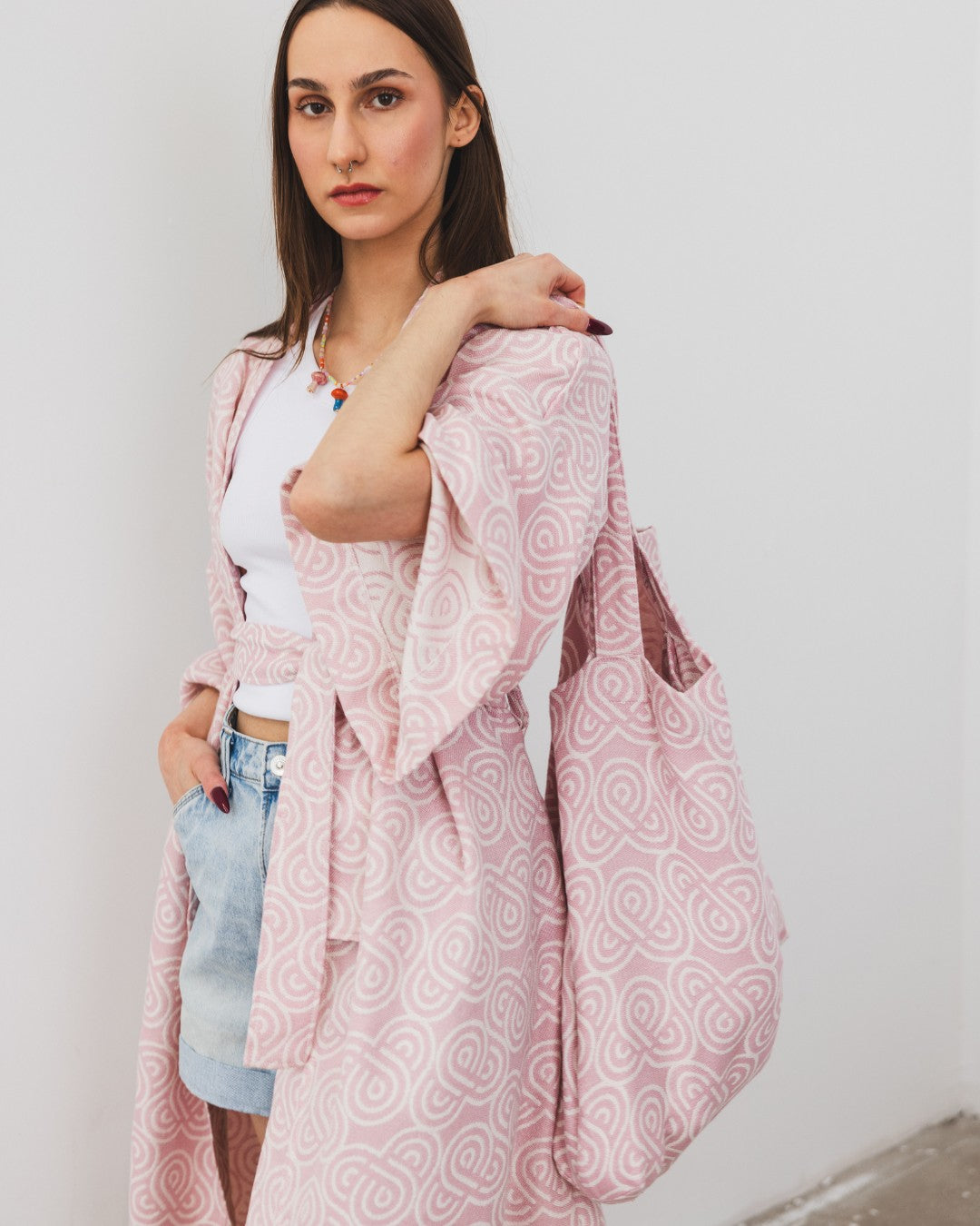 Lightweight bamboo viscose dressing gown with belt - Rose