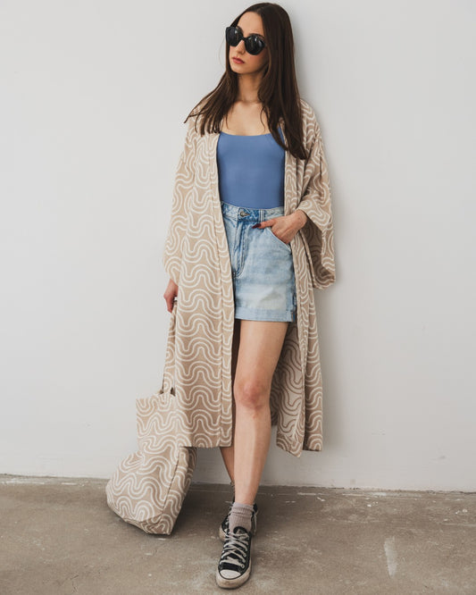 Elegant women's bamboo kimono in  Sand for summer