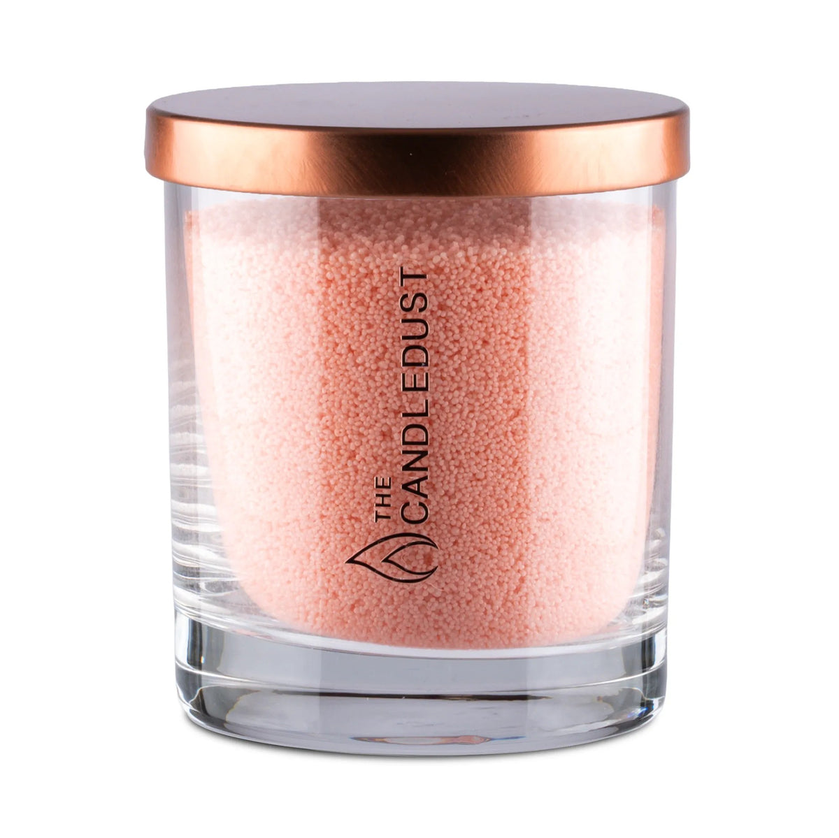Candledust Peach unscented pearled candle in a 160g glass jar with cotton wick