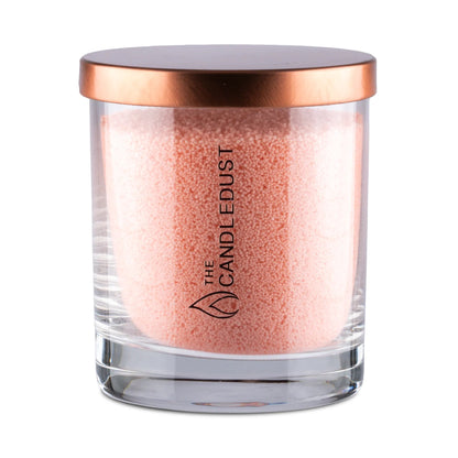 Candledust Peach unscented pearled candle in a 160g glass jar with cotton wick