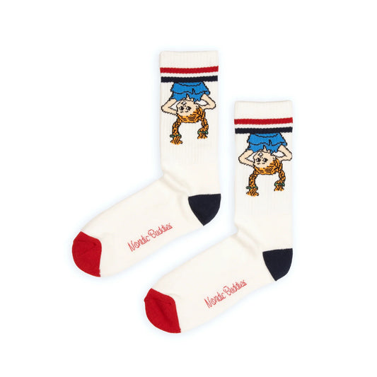 Official Pippi Longstocking upside down men's retro crew socks pair view