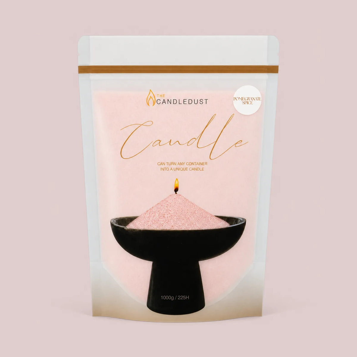 Candledust Pomegranate Spice scented pearled candle sand in a 1kg resealable refill pouch