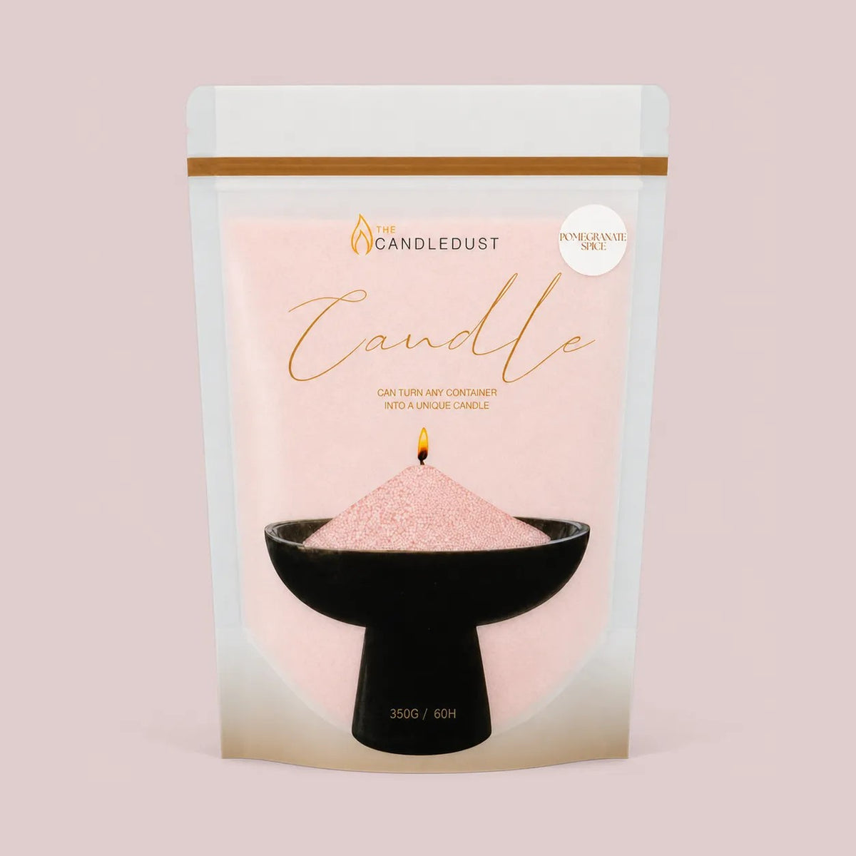 Candledust Pomegranate Spice scented pearled candle sand in a 350g resealable refill pouch