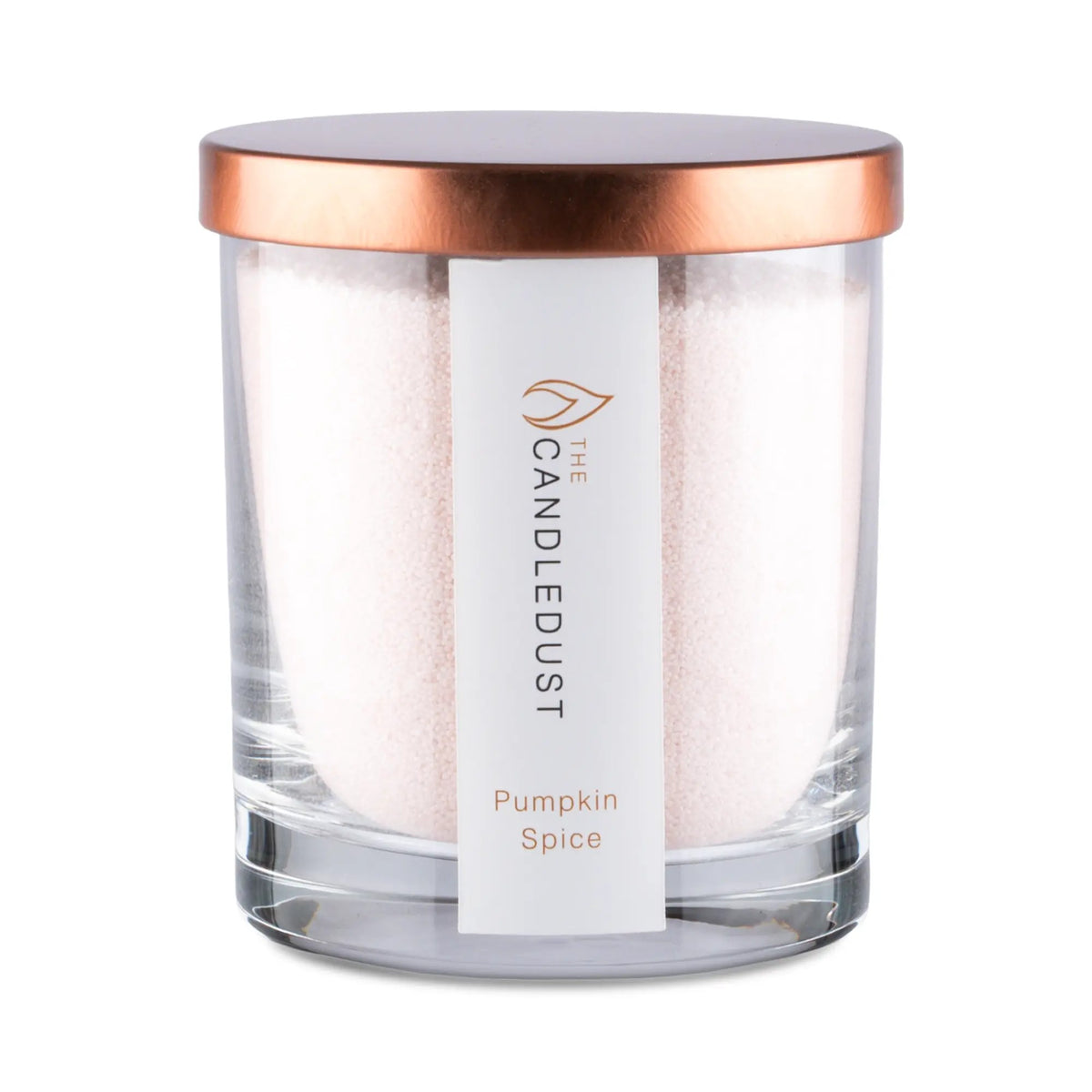 Candledust Pumpkin Spice scented pearled candle in a 160g glass jar with cotton wick