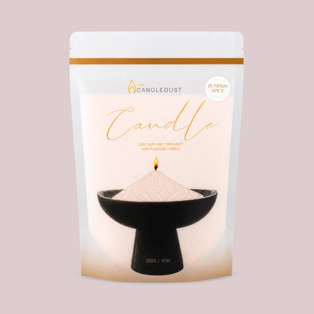 Candledust Pumpkin Spice scented pearled candle sand in a 1kg resealable refill pouch