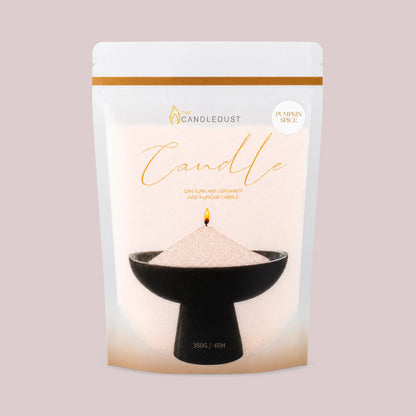 Candledust Pumpkin Spice scented pearled candle sand in a 350g resealable refill pouch