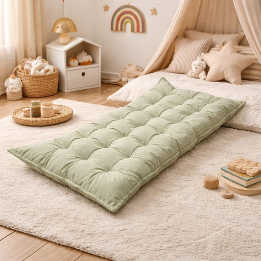 Quilted Kids' Floor Cushion, Green, 3 Sizes Available