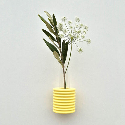 Modern Ribble wall-mounted ceramic vase in Yellow, handmade in Portugal. Space-saving vertical garden decor with Carbon-Neutral Shipping.