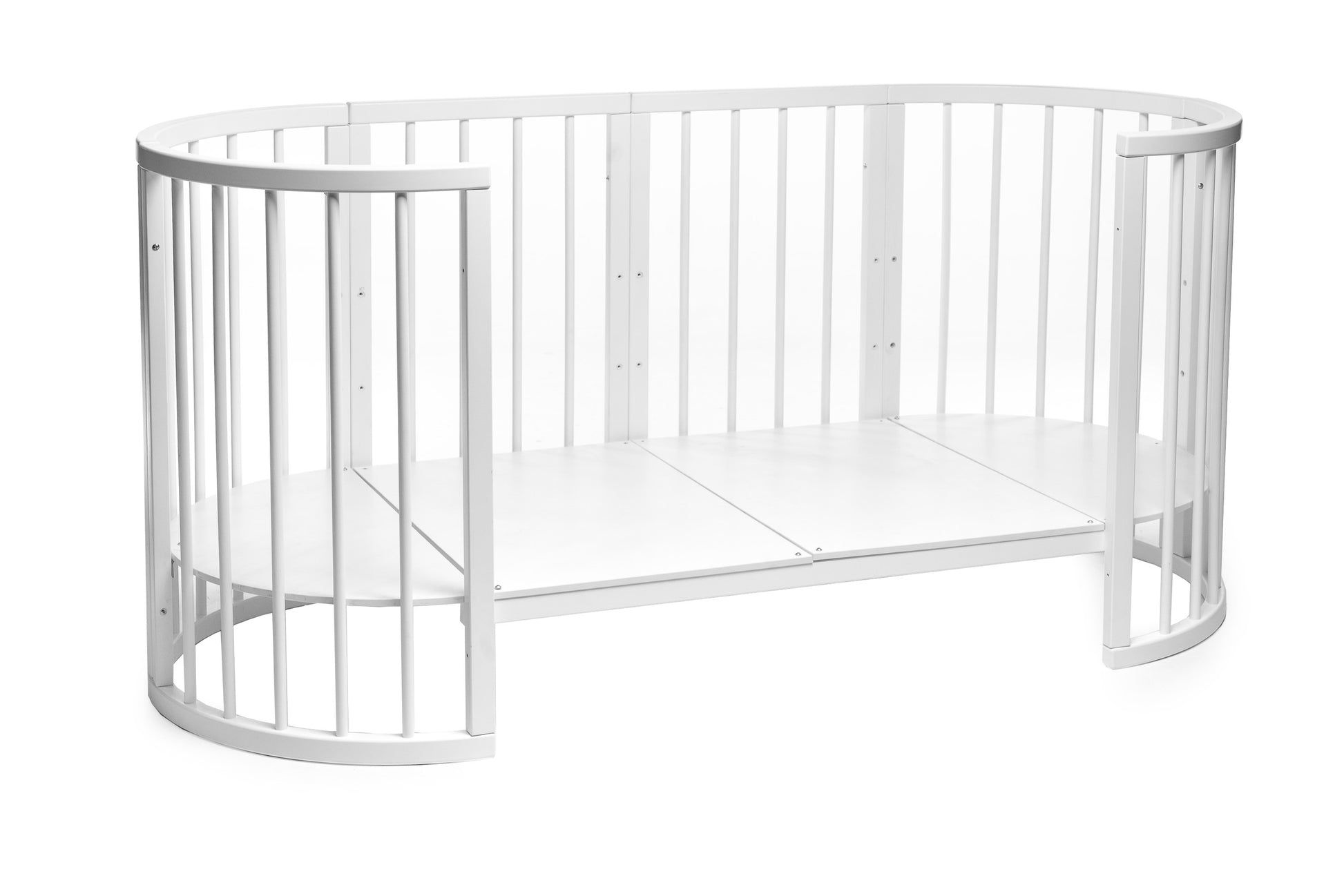 Eco-friendly and grow-with-me white round baby crib by KOTTO