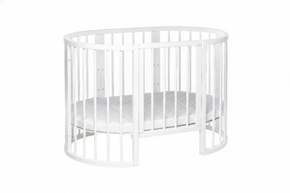 KOTTO Olin white round baby crib bundle with custom 3-piece mattress - level 1 -