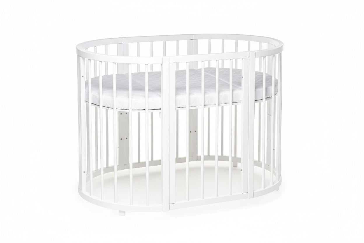 KOTTO Olin white round baby crib bundle with custom 3-piece mattress - level 3 -
