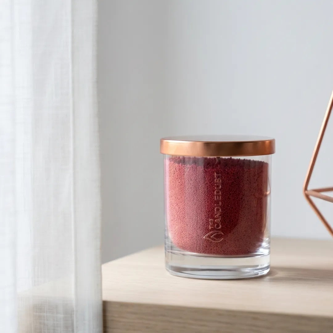 Sangria Red Unscented Candle in Glass, 160g displayed on a clear wooden table