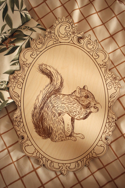 Set of 4 Engraved Forest Animals Pictures with Retro Frame