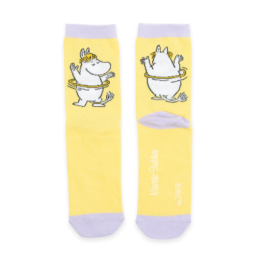 Official Moomin Snorkmaiden yellow women's socks pair front and back view