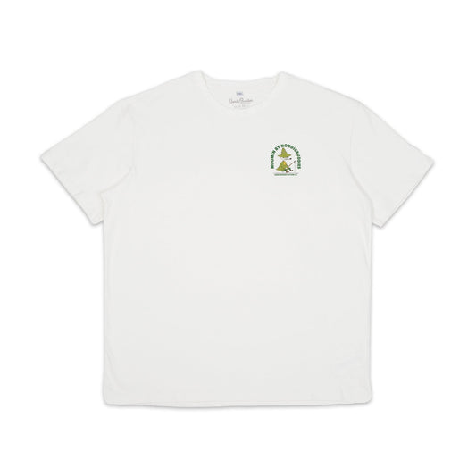 Front view of the Snufkin Fishing T-Shirt Unisex White - Official Moomin graphic tee by Nordicbuddies.