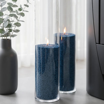 Modern home interior styling featuring an lit Space Grey pearled sand candles 