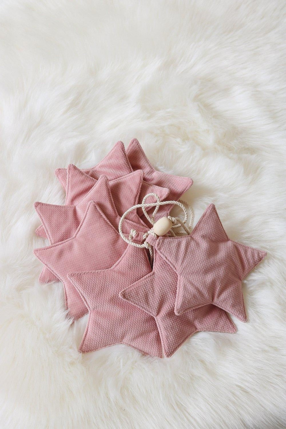Handmade in Poland: OEKO-TEX certified decorative star garland in pastel pink and silver tones