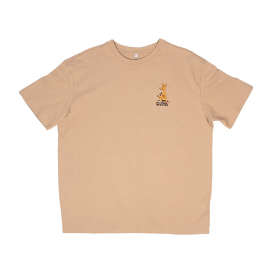Front view of the Organic Cotton Premium T-Shirt Sniff Beige - Official Moomin apparel by Nordicbuddies.