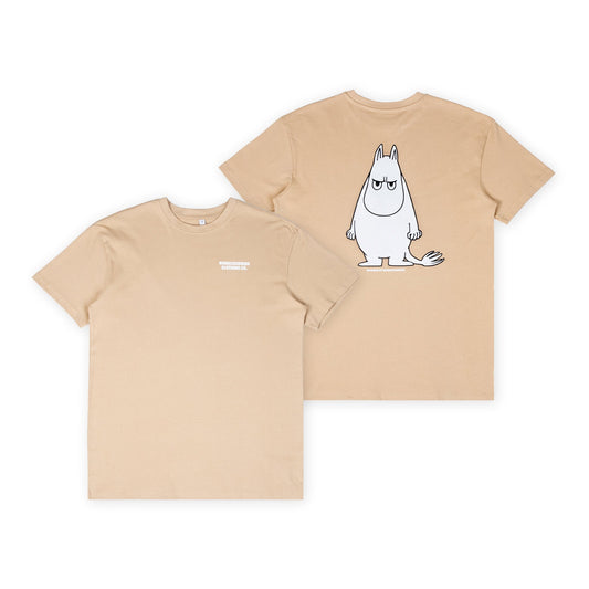 Front and Back view of the Moomintroll's Temper T-Shirt Unisex Beige - Premium organic cotton tee by Nordicbuddies.  