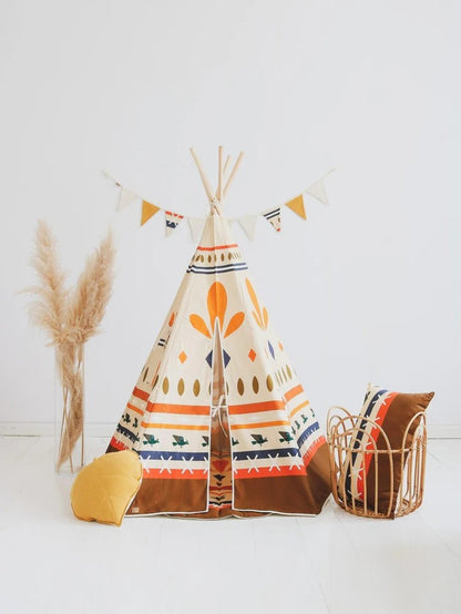 Handmade in Poland: OEKO-TEX certified cotton native-style teepee with natural pine wood poles