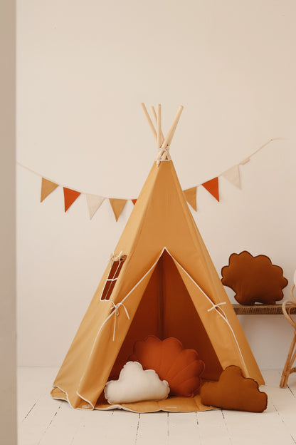 Handmade in Poland: OEKO-TEX certified ochre cotton teepee for modern kids playroom