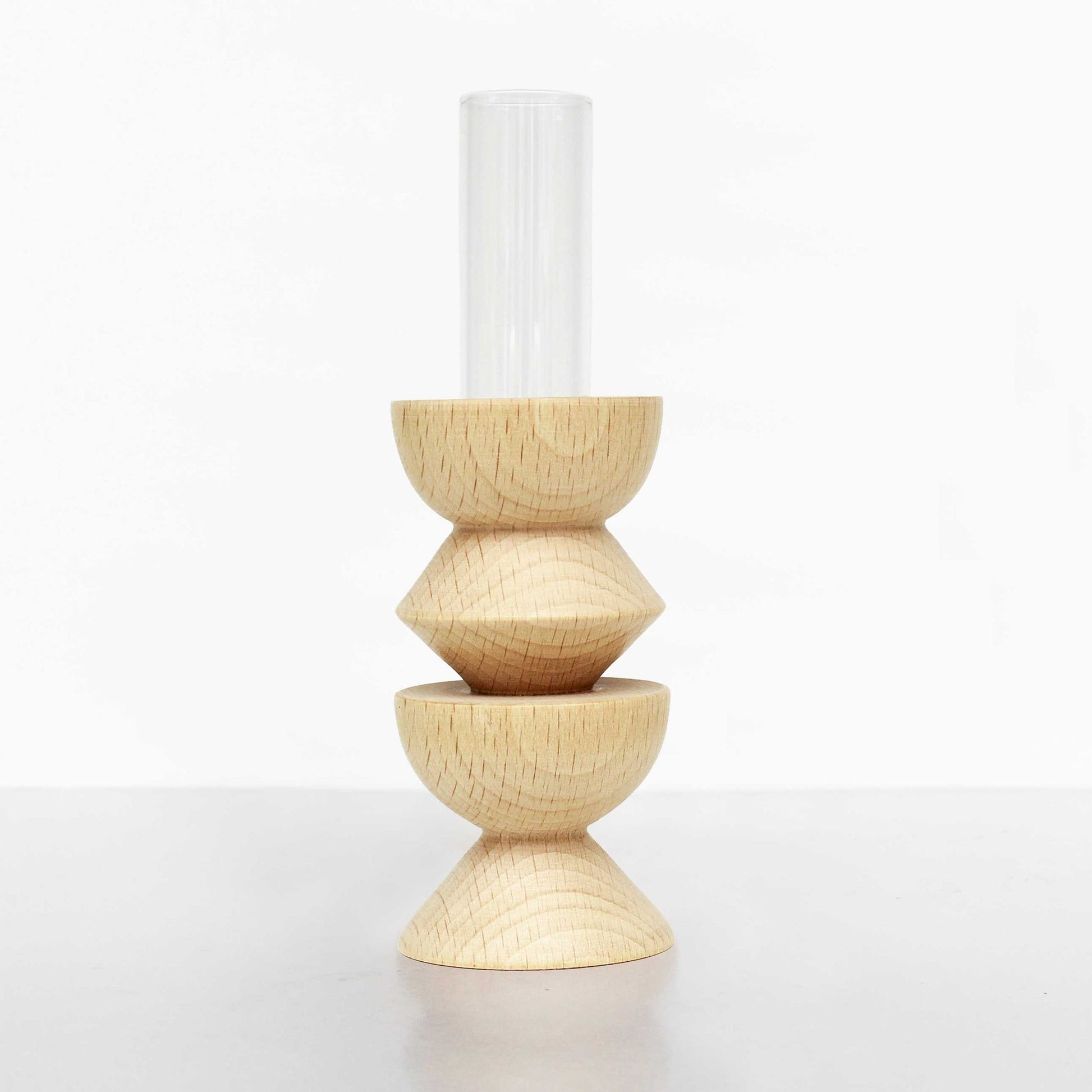 Handcrafted solid wood Totem vase Medium Nº 3, inspired by ancestral shapes. Sustainable wooden sculpture made in Portugal by 5mm Paper.