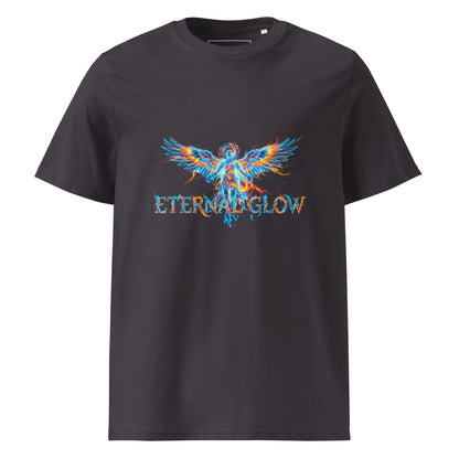 Flat lay front view of the Eternal Glow organic cotton t-shirt. anthracite