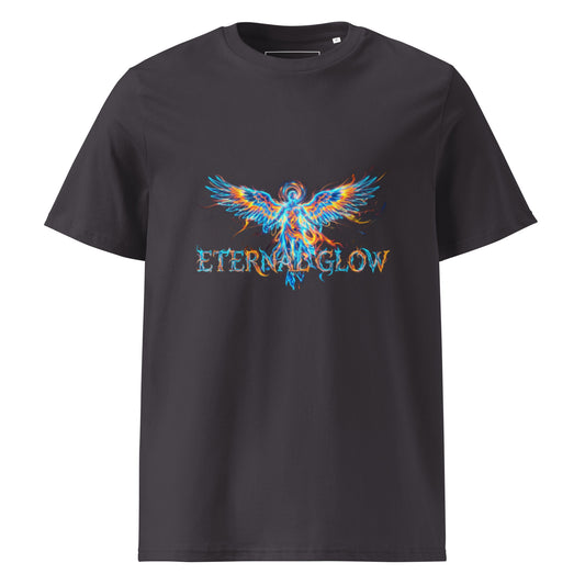 Flat lay front view of the Eternal Glow organic cotton t-shirt. anthracite