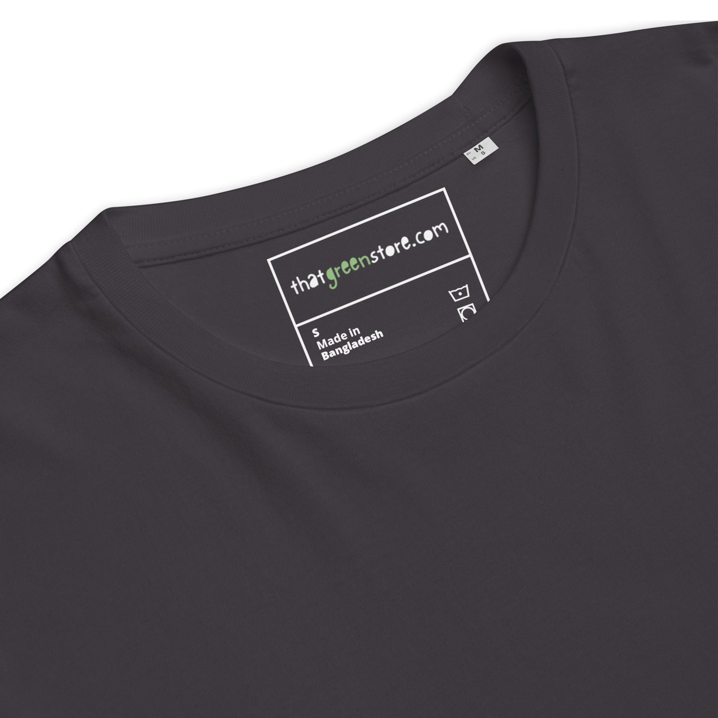 Detail of the organic cotton fabric on the Technically I'm right t-shirt. anthracite