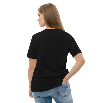 Back view of a female model wearing the eco-friendly Not for Everyone tee. black