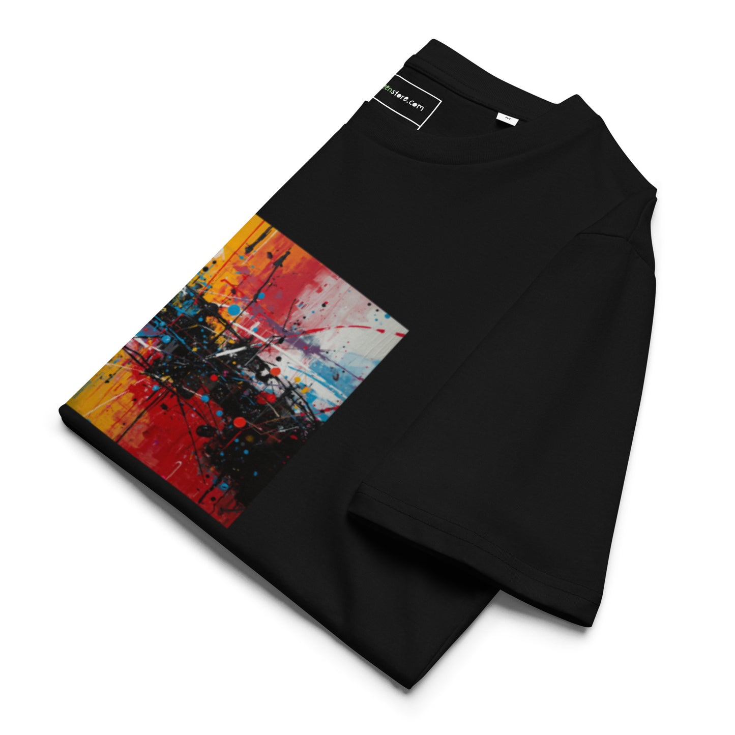 Side view of the folded City Pulse t-shirt highlighting the premium stitching. black