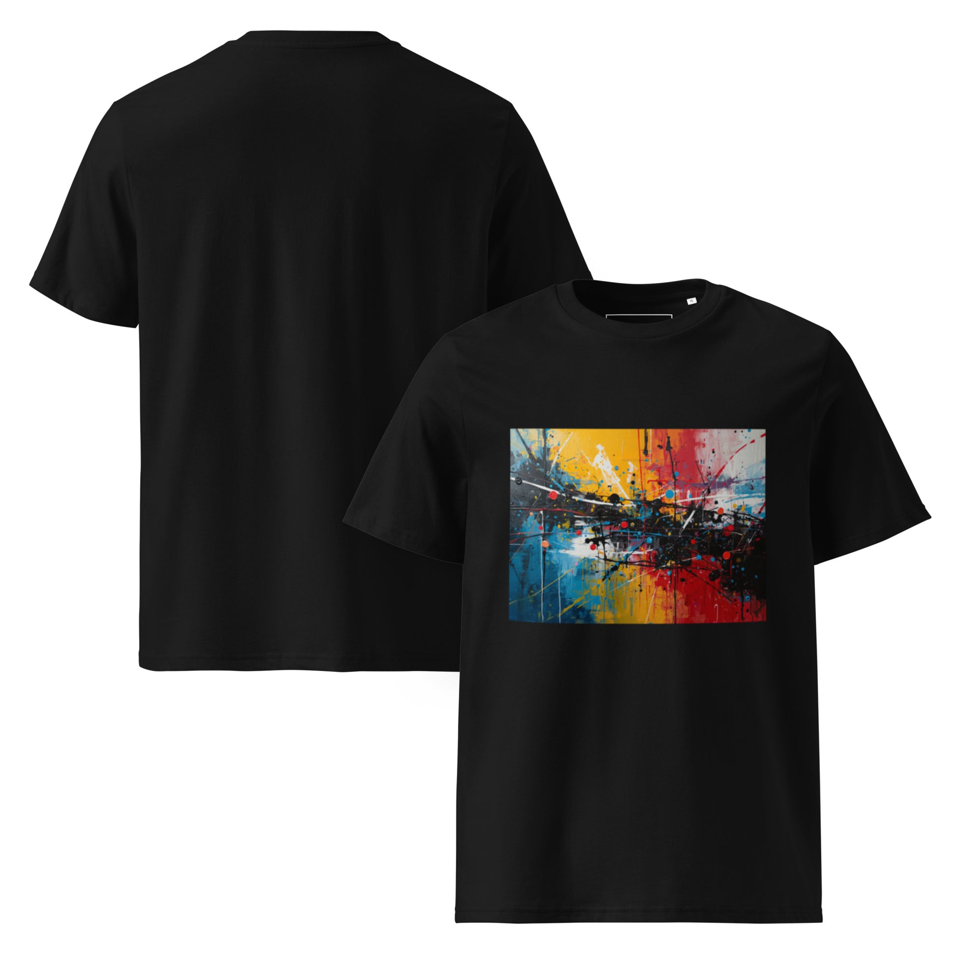 Front and Back view of the City Pulse organic cotton graphic tee. black