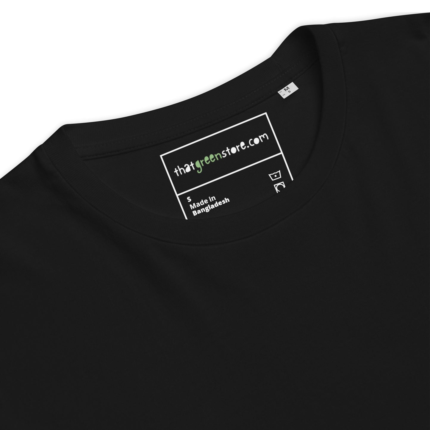 Detail of the organic cotton fabric on the Technically I'm right t-shirt. black