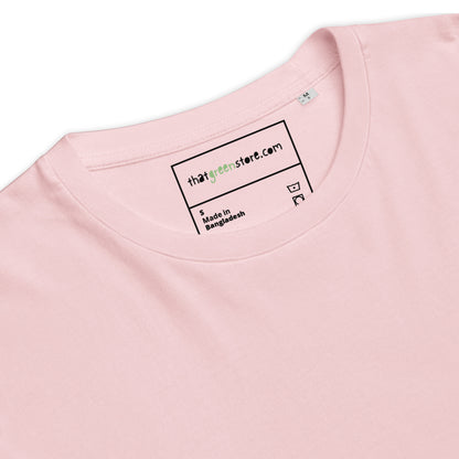 Detail of the organic cotton fabric on the Technically I'm right t-shirt. pink