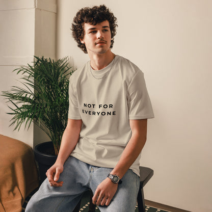 View of a male model wearing the eco-friendly Not for Everyone tee. dust