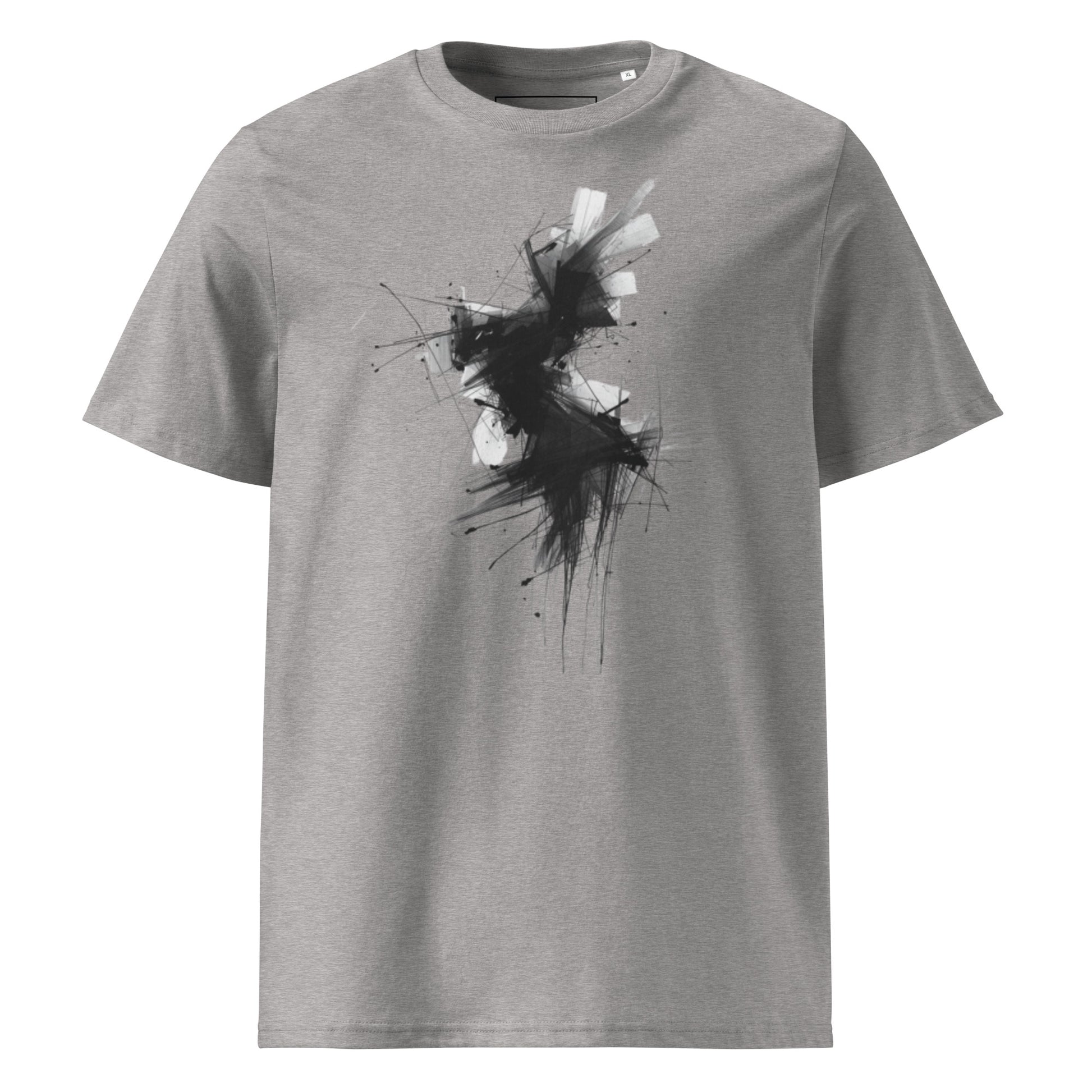 Flat lay full front view of the Phantom Spirit organic cotton t-shirt. grey