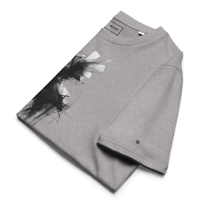Side view of the folded Phantom Spirit t-shirt displaying the fabric layers. grey