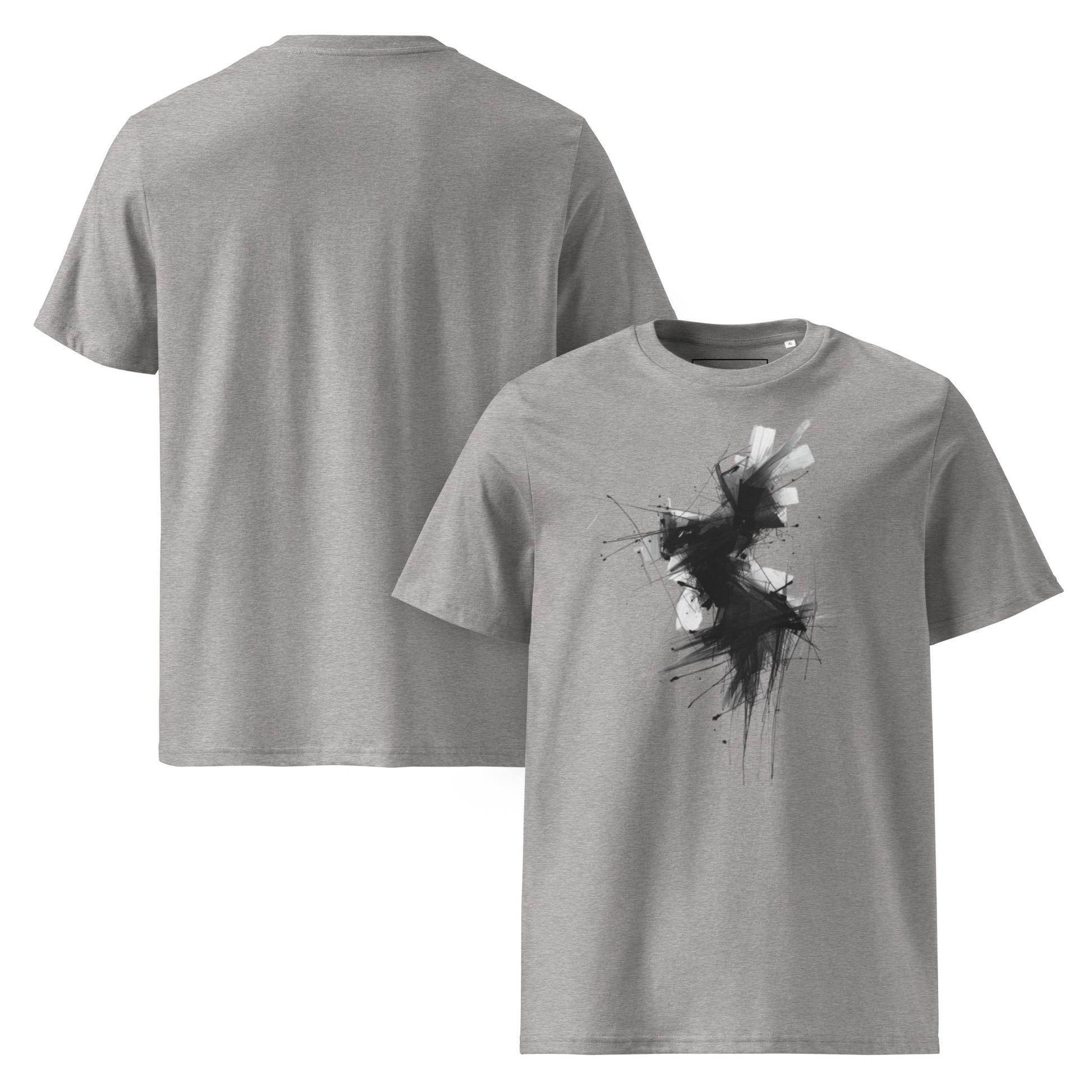 Flat lay full front and back view of the Phantom Spirit organic cotton t-shirt. grey