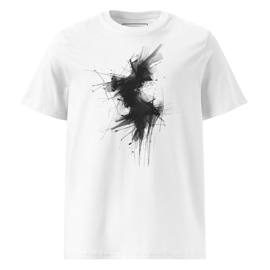 Flat lay full front view of the Phantom Spirit organic cotton t-shirt. white