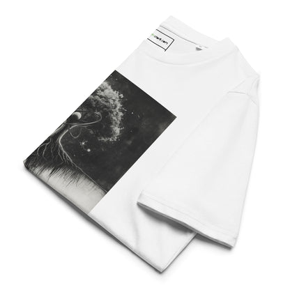 Side view of the neatly folded The Quantum Tree t-shirt highlighting the fabric.