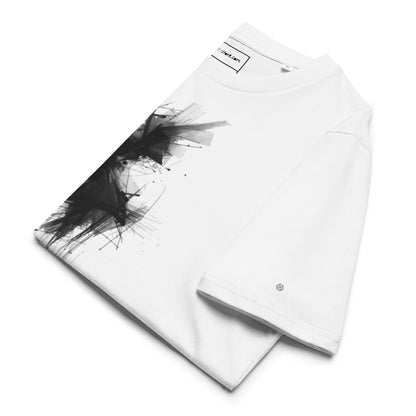 Side view of the folded Phantom Spirit t-shirt displaying the fabric layers. white