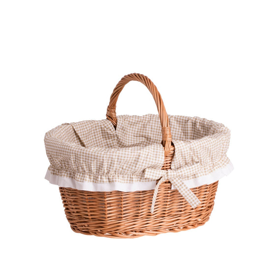 Side view Walerissa Shopping Basket With Wicker Handle And Beige Trim