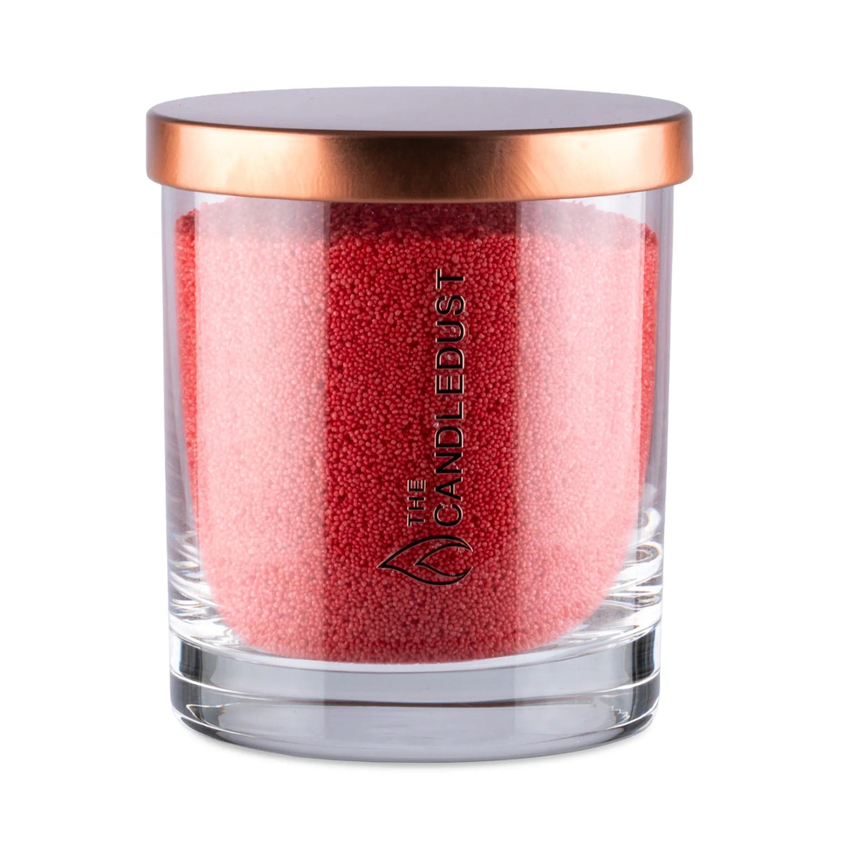 Candledust Red unscented pearled candle in a 160g transparent glass jar with natural cotton wick