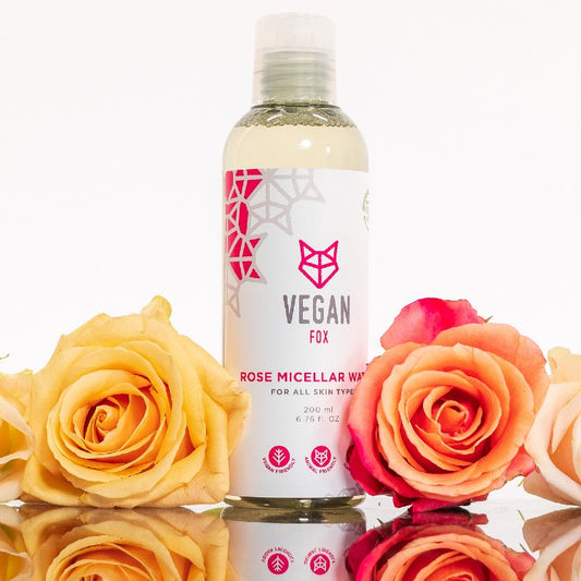 Front of Vegan Fox Rose Micellar Water, 200 ml gentle facial cleanser for a fresh complexion - That Green Store