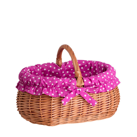 Side view Wendissa Shopping Basket With Wicker Handle And Pink Lining