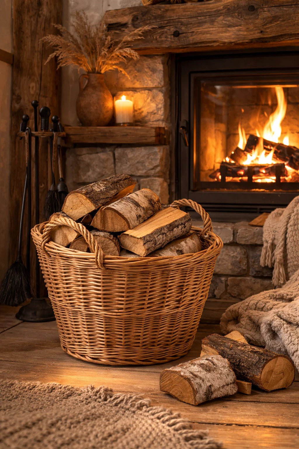 Wicker Basket For Garden And Firewood, 38L